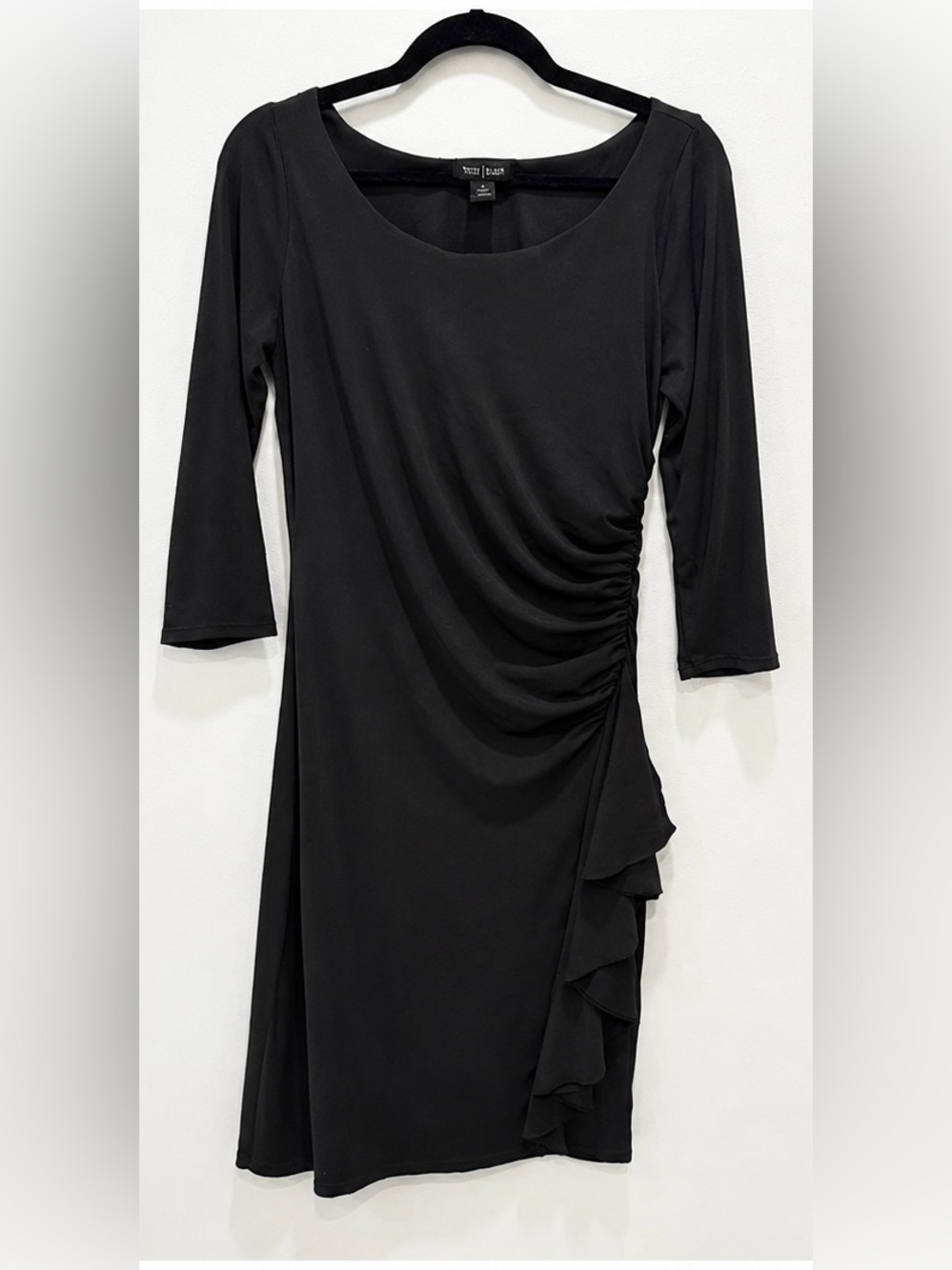 WHBM Black Ruched Little Black Dress Side Ruched Size 6 Cocktail Career Classic